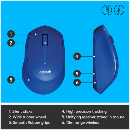 Miš Logitech brezžična optična M330 modra silent plus (910-004910)