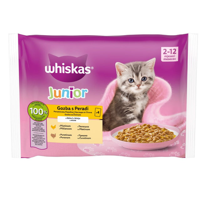 WHISKAS Junior, vrečka, perutnina, 4x85g