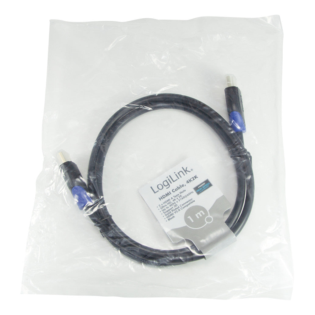 KABEL HDMI/HDMI M/M  1,00m LogiLink pozlačeni kontakti V2,0  4K/60Hz (CH0061) EOLS-P