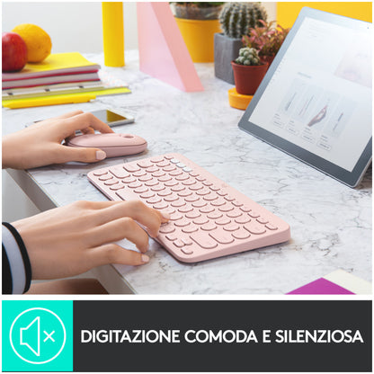 Tipkovnica Logitech brezžična K380 Multi-Device SLO mini roza SLO gravura (920-009867)
