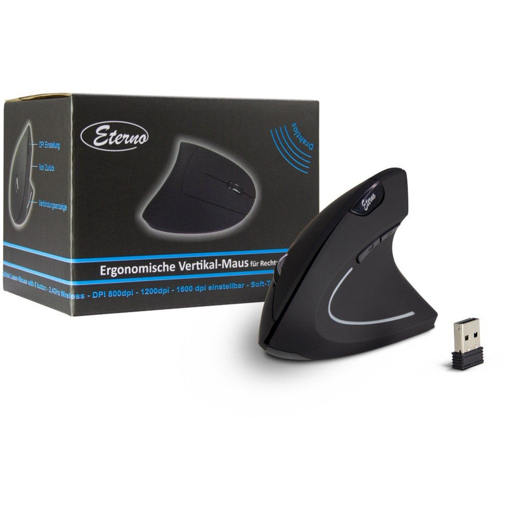 Miš brezžična ergonomska Inter-Tech Eterno 1600DPI za desničarje 6 gumbov črna (88884101)