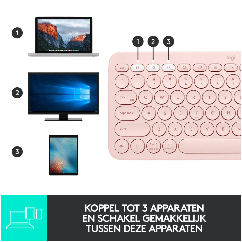 Tipkovnica Logitech brezžična K380 Multi-Device SLO mini roza SLO gravura (920-009867)