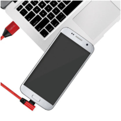Kabel USB A => B micro tekstil ovoj 1,00m 90° (za mobitele) LogiLink rdeč (CU0150) EOLS-P