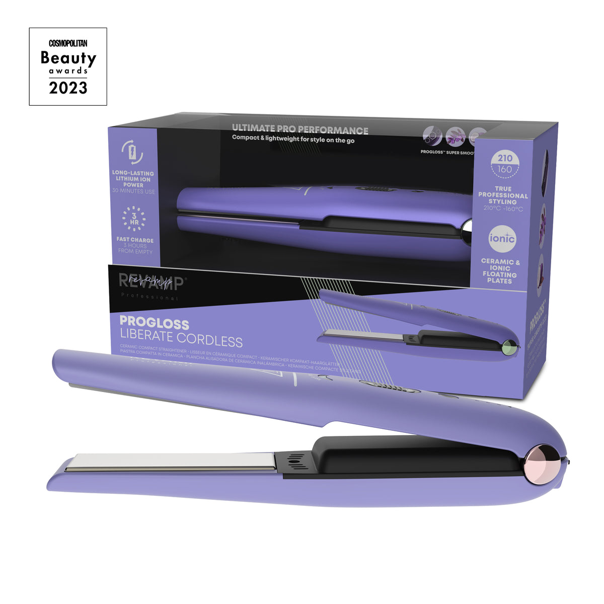 REVAMP PROGLOSS LIBERATE CORDLESS COMPACT ST-1700 BREZŽIČNI LIKALNIK ZA LASE - VIJOLIČNE BARVE