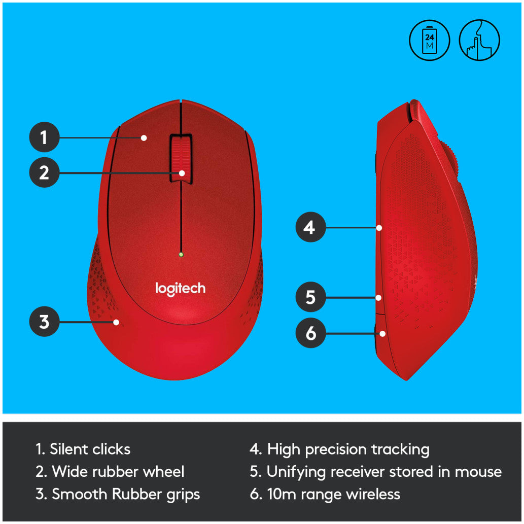 Miš Logitech brezžična optična M330 rdeča silent plus (910-004911)