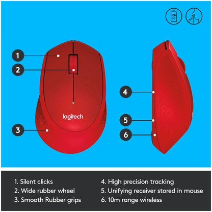 Miš Logitech brezžična optična M330 rdeča silent plus (910-004911)