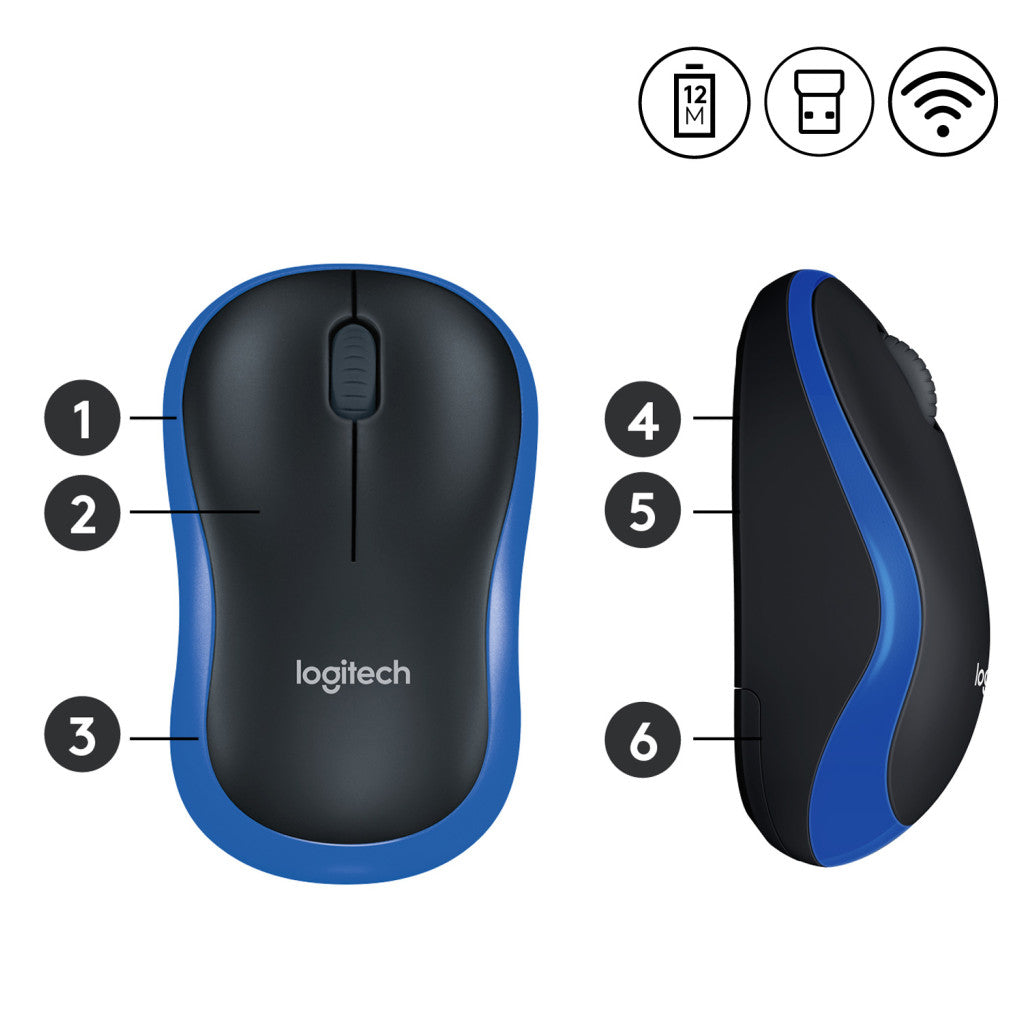 Miš Logitech brezžična M185 za notesnike modra nano (910-002236)