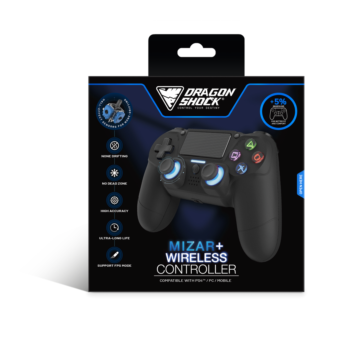 DRAGONSHOCK MIZAR+ BT BREZŽIČNI KONTROLER ZA PS4, PC, MOBILE- ČRNE BARVE