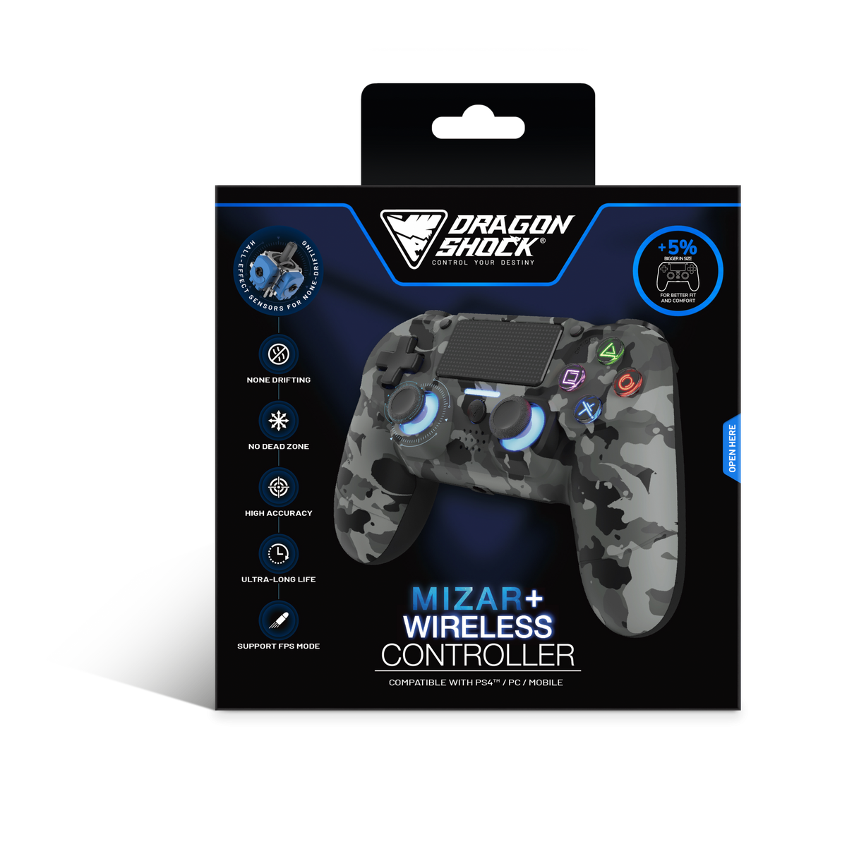 DRAGONSHOCK MIZAR+ BT BREZŽIČNI KONTROLER ZA PS4, PC, MOBILE- SIVE CAMO BARVE