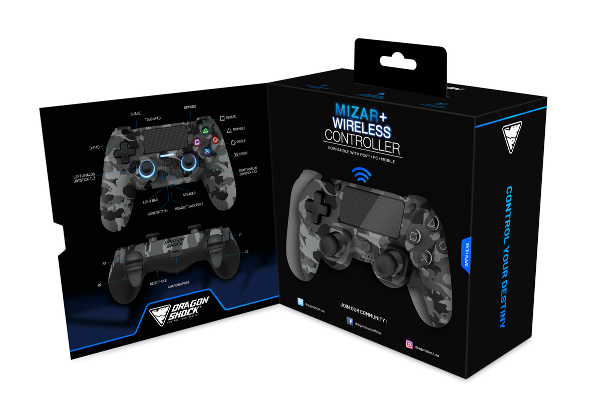 DRAGONSHOCK MIZAR+ BT BREZŽIČNI KONTROLER ZA PS4, PC, MOBILE- SIVE CAMO BARVE