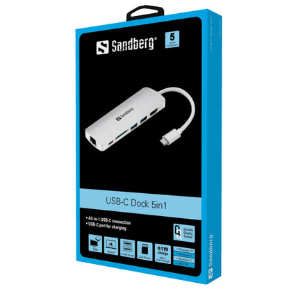 HUB USB-C => 2xUSB3.0 USB-C(PD 61W) HDMI čitalec kartic SD RJ45 Sandberg (136-18)