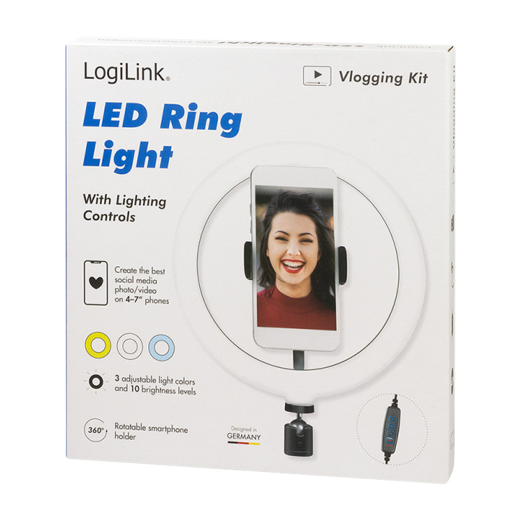 Selfie LED svetlobni obroč Logilink za pametni telefon- tripod ni vključen (AA0151)