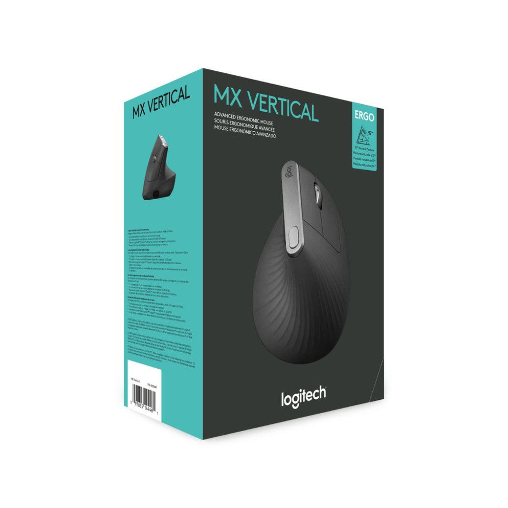 Miš brezžična + Bluetooth napredno ergonomska Logitech MX Vertical USB-C silent Unifying grafitna (910-005448)