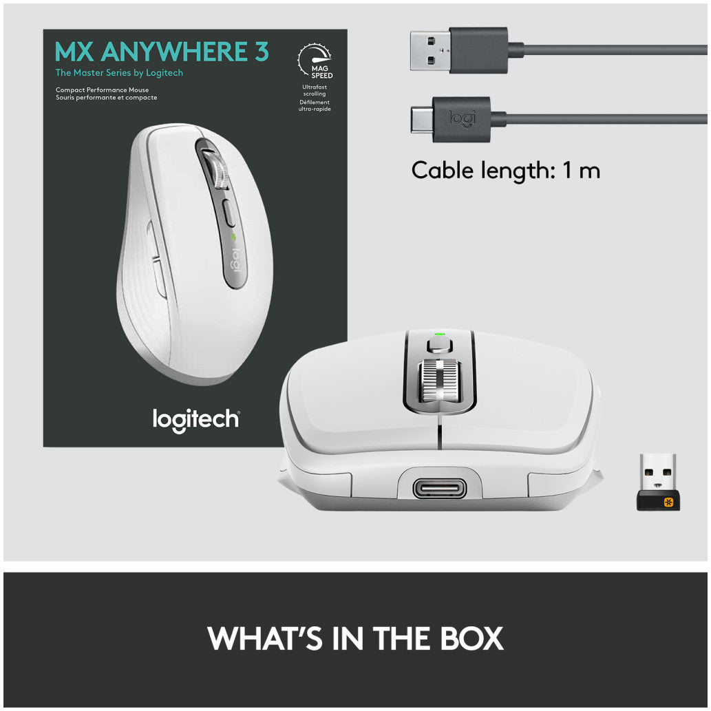 Miš brezžična + Bluetooth za notesnike Logitech MX Anywhere 3 Darkfield polnilna 4000DPI siva (910-005989)