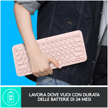 Tipkovnica Logitech brezžična K380 Multi-Device SLO mini roza SLO gravura (920-009867)