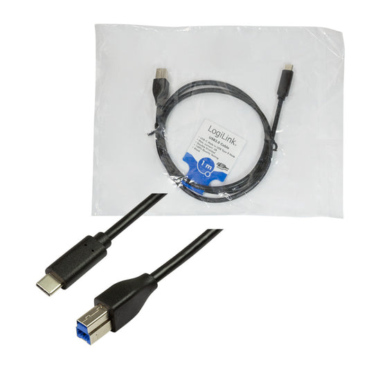 Kabel USB-C => USB-B 3.2 Gen1x1 A 1,0m Logilink - črn (CU0162) EOLS-P