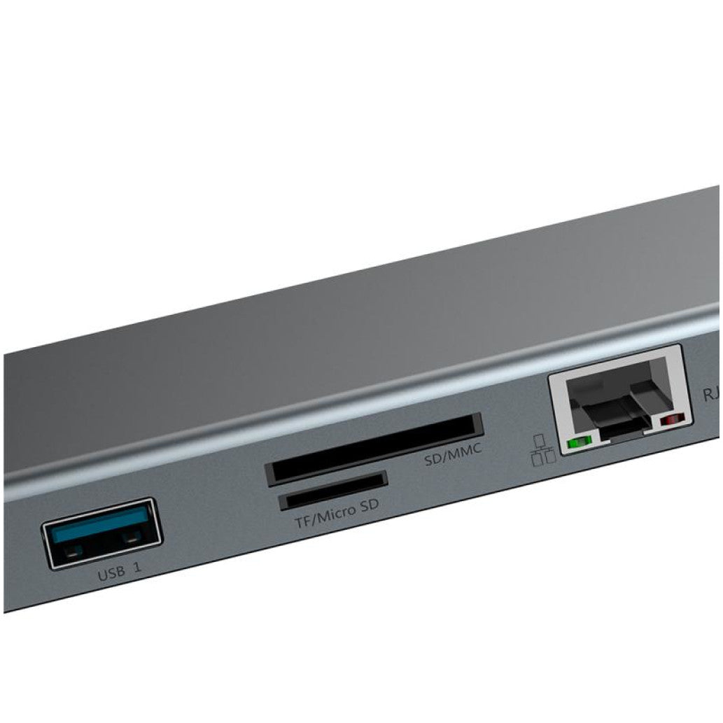 Priklopna postaja USB-C => 3x USB 3.0 tip A USB-C PD 60W 2x HDMI VGA microSD/SD/MMC RJ45 AUX Baseus Enjoyment Series srebrn (CATSX-G0G)