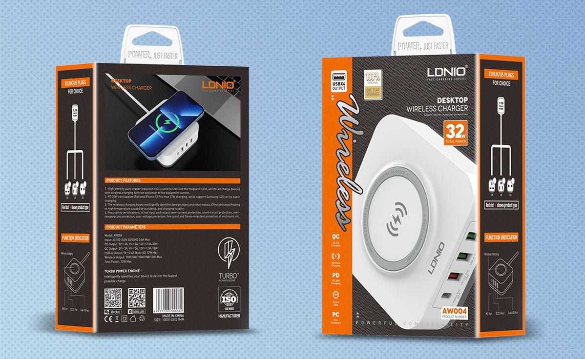 LDNIO CHARGER 4 PORT (3A1C) 30W 5V 3A WIRELESS 18W 5V 3A AW004 BREZŽIČNI POLNILEC