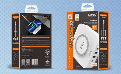 LDNIO CHARGER 4 PORT (3A1C) 30W 5V 3A WIRELESS 18W 5V 3A AW004 BREZŽIČNI POLNILEC