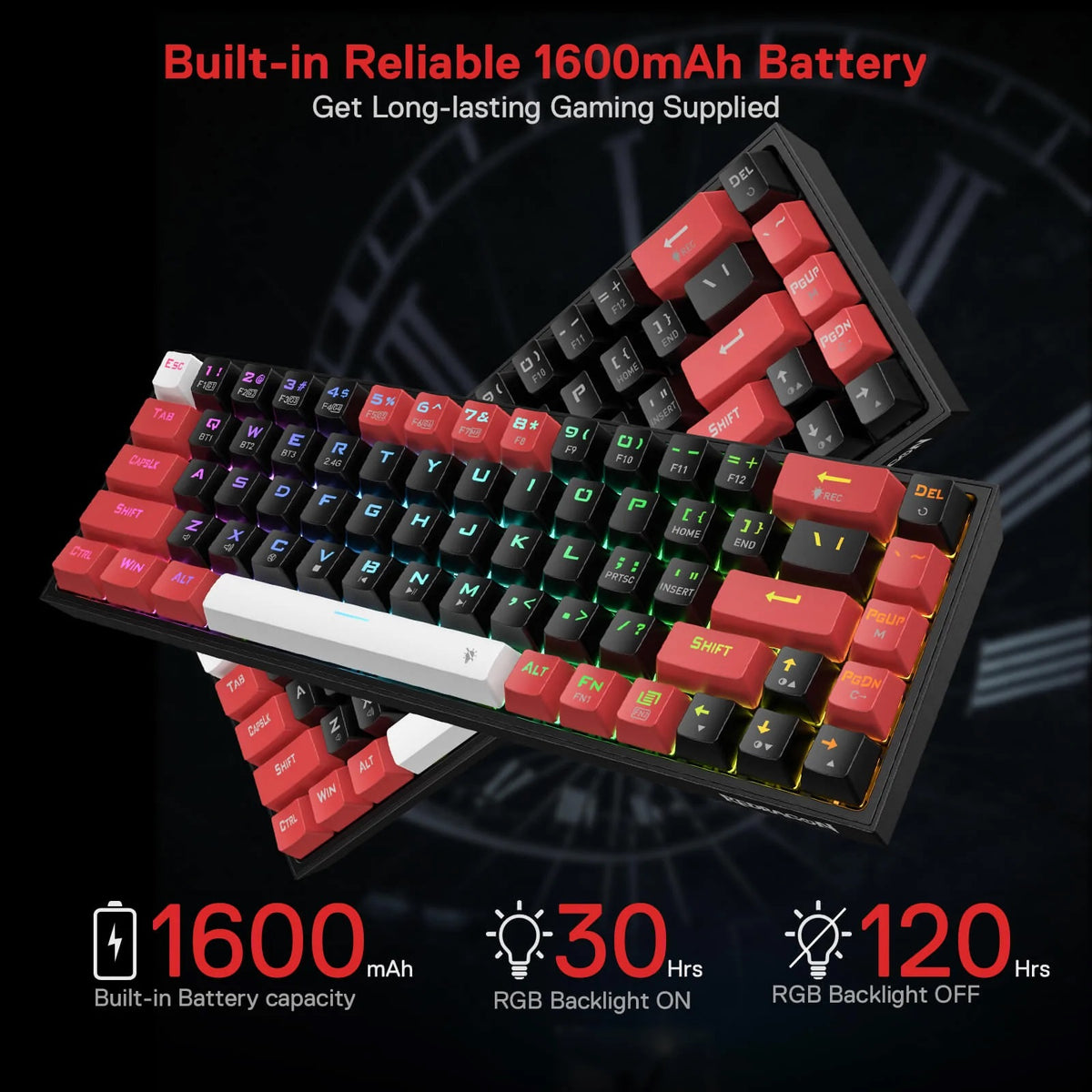 REDRAGON CASTOR K631RGB PRO ŽIČNA/BREZŽIČNA/BT MEHANSKA TIPKOVNICA, RDEČA STIKALA