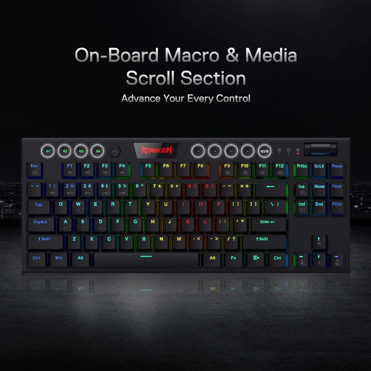 REDRAGON HORUS TKL PRO K621RGB-PRO WIRED & 2.4G & BT RED SWITCH TIPKOVNICA