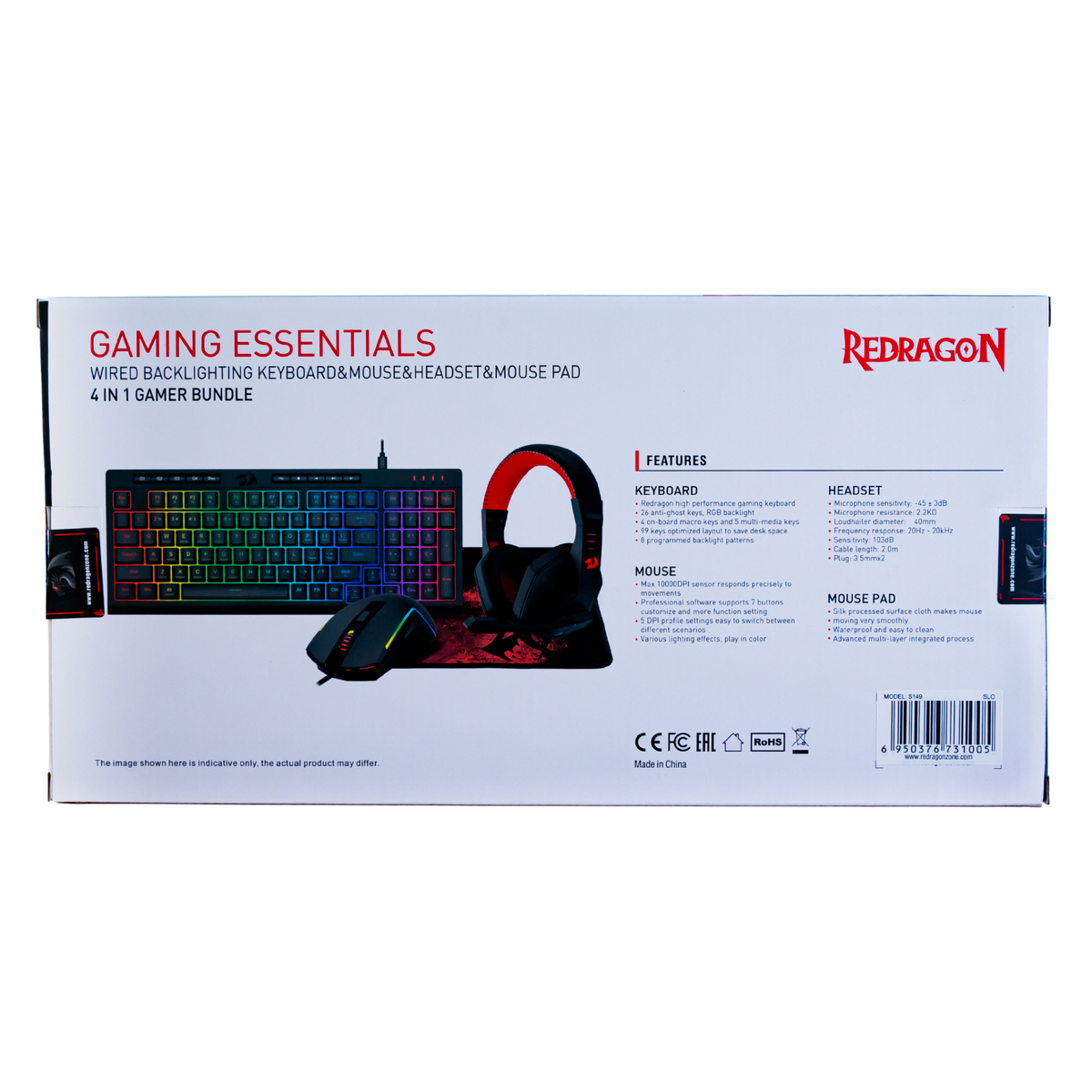 REDRAGON COMBO S149-BA SET (4in1) TIPKOVNICA SLO/CRO, MIŠKA, SLUŠALKE IN PODLOGA
