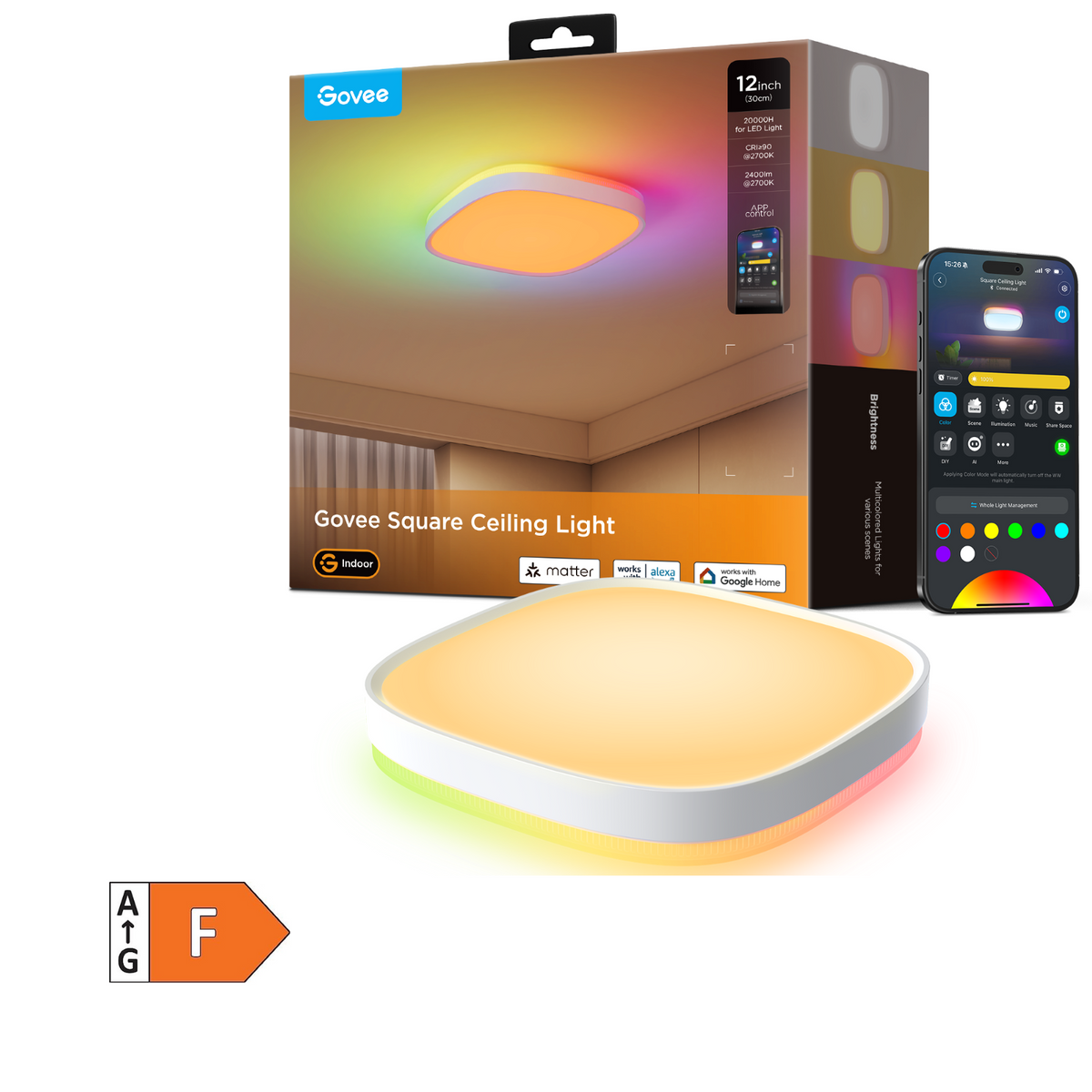 GOVEE RGBWW + RGBIC Smart Square Ceiling Light 30cm