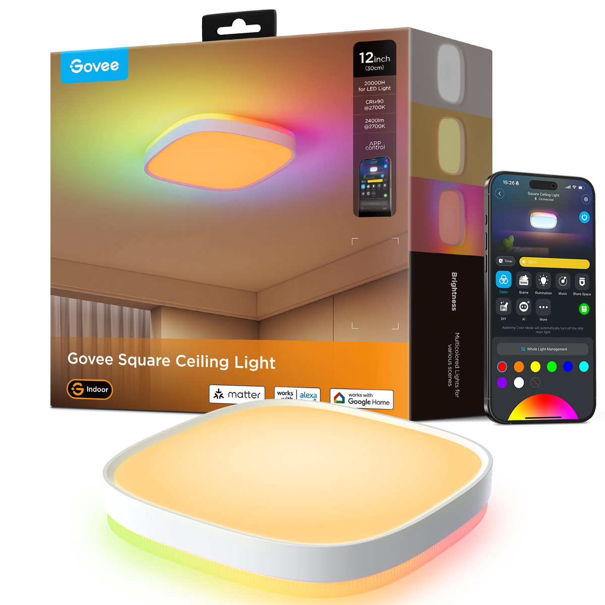 GOVEE RGBWW + RGBIC Smart Square Ceiling Light 30cm