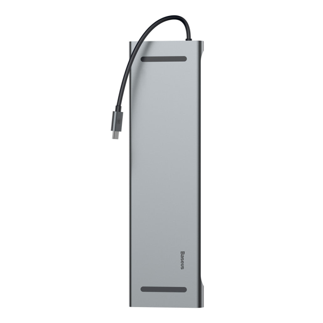 Priklopna postaja USB-C => 3x USB 3.0 tip A USB-C PD 60W 2x HDMI VGA microSD/SD/MMC RJ45 AUX Baseus Enjoyment Series srebrn (CATSX-G0G)