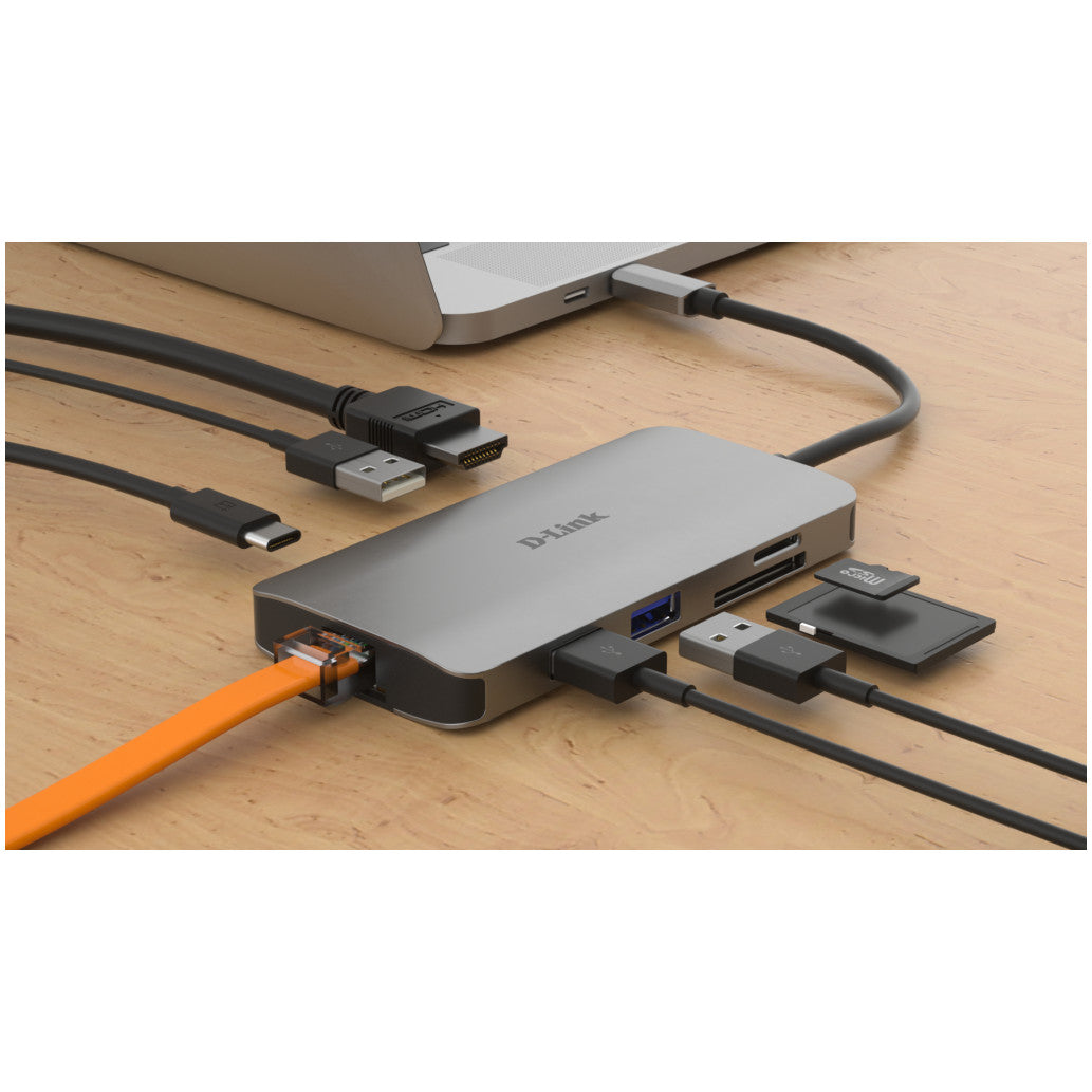 Priklopna postaja USB-C => D-LINK USB-C  8 v 1  HUB HDMI 4K USB 3.0 100W microSD/SD