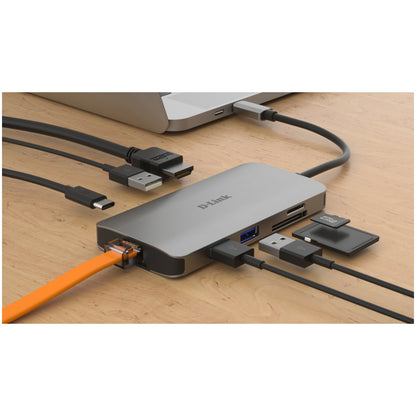 Priklopna postaja USB-C => D-LINK USB-C  8 v 1  HUB HDMI 4K USB 3.0 100W microSD/SD