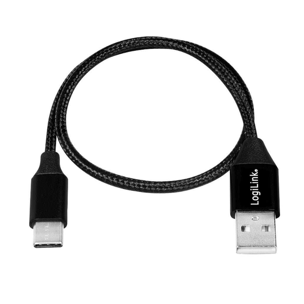 Kabel USB-C (m) => USB-A (m) 2.0 tekstil ovoj 1,0m 5V/3A 480MBs LogiLink črn (CU0140)