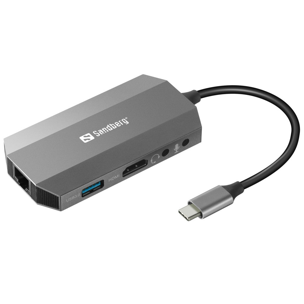 Priklopna postaja USB-C => Sandberg Travel Dock HDMI 2xUSB3.0 USB-C 100W 1xRJ45 Čitalec kartic 2x3,5mm (136-33)