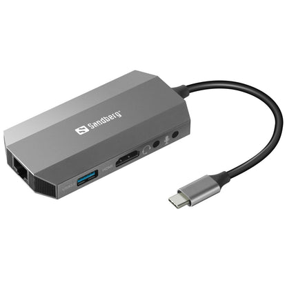 Priklopna postaja USB-C => Sandberg Travel Dock HDMI 2xUSB3.0 USB-C 100W 1xRJ45 Čitalec kartic 2x3,5mm (136-33)