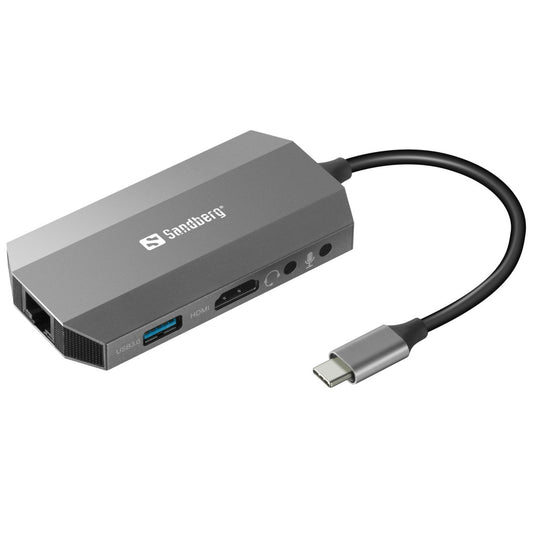 Priklopna postaja USB-C => Sandberg Travel Dock HDMI 2xUSB3.0 USB-C 100W 1xRJ45 Čitalec kartic 2x3,5mm (136-33)