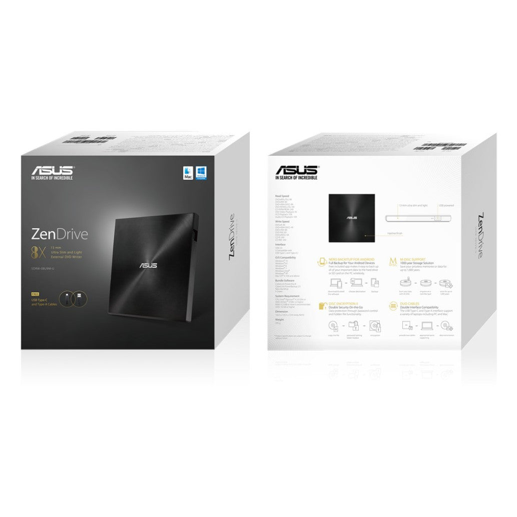 DVD-RW  Externi USB ASUS ZenDrive U9M, 8X DVD writter, USB C/A, črn