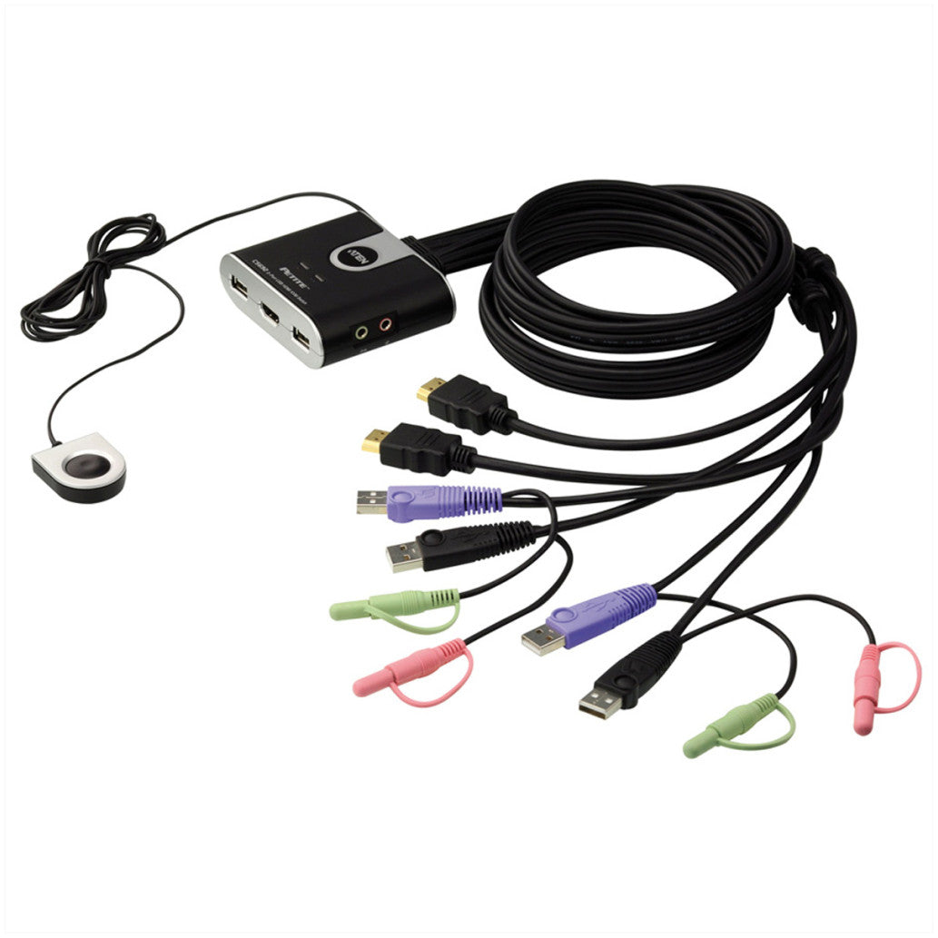 Podatkovni preklopnik Aten AUTO 2:1 mini 2xKVM 3xHDMI 2xUSB 6xUSB 3xAudio s kabli CS692