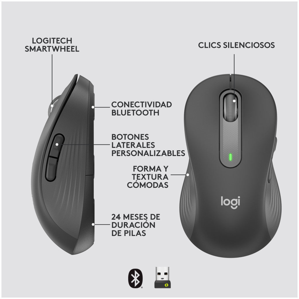 Miš brezžična + Bluetooth Logitech M650L 4000DPI za levičarje grafitna za levičarje (910-006239)