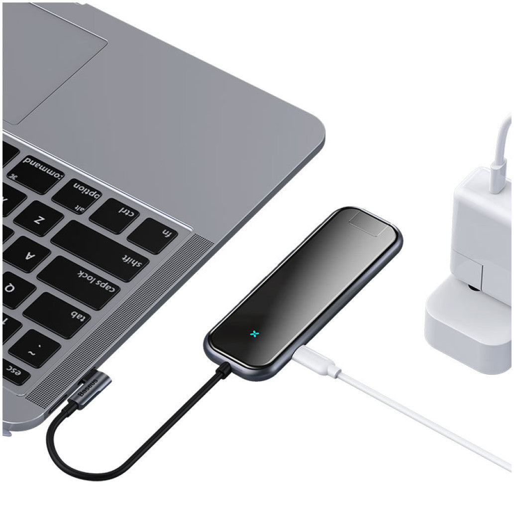 Priklopna postaja USB-C => 3x USB 3.0 tip A 1x USB-C PD 60W 1x HDMI 4K@30Hz 1x RJ45 Giga Baseus (CAHUB-DZ0G)