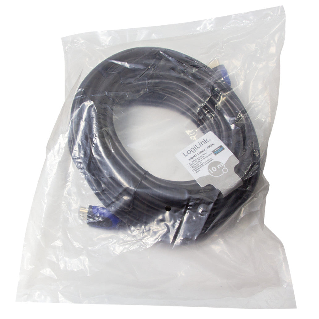 Kabel HDMI(m)=>HDMI(m) v2,0 10,00m 4K/60Hz pozlačeni kontakti črn LogiLink (CH0066)