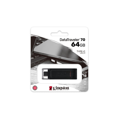 Spominski ključek 64GB USB-C Kingston DT70 - plastičen/s pokrovčkom/črn (DT70/64GB)