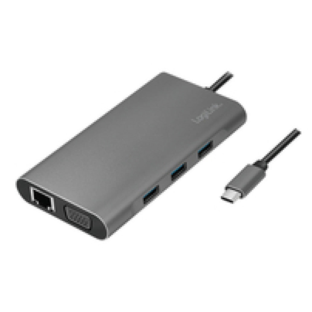 Priklopna postaja USB-C => 3x USB tip A 1xUSB-C PD 100W 1x HDMI 1x VGA1x RJ45 1x 3,5mm avdio 1x čitalec kartic SD/microSD LogiLink (UA0383) EOLS-P