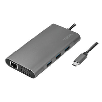 Priklopna postaja USB-C => 3x USB tip A 1xUSB-C PD 100W 1x HDMI 1x VGA1x RJ45 1x 3,5mm avdio 1x čitalec kartic SD/microSD LogiLink (UA0383) EOLS-P