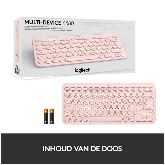 Tipkovnica Logitech brezžična K380 Multi-Device SLO mini roza SLO gravura (920-009867)