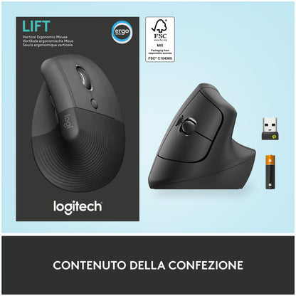 Miš brezžična + Bluetooth Logitech Lift Vertical za desničarje 4000DPI ergonomična grafitna (910-006473)