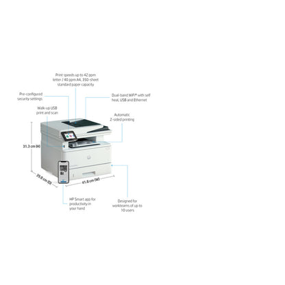 Tiskalnik multifunkcijski laserski ČB HP LaserJet Pro 4102fdw A4 duplex tisk duplex skeniranje faks USB LAN WiFi 40ppm (2Z624F#B19)