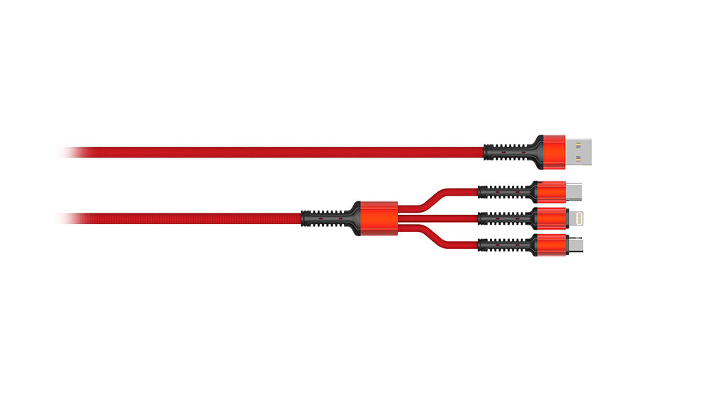 MOYE CONNECT 3 IN 1 USB kabel dolžine 1 meter rdeče barve