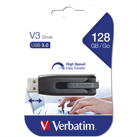 Spominski ključek 128GB USB 3.2 Verbatim Store'n'Go V3 80MB/s 25MB/s plastičen izvlečni črn (49189)