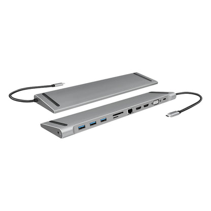 Priklopna postaja USB-C => 3x USB 3.0 tip A USB-C PD 100W 2x HDMI VGA RJ45 11 izhodov srebrn LogiLink (UA0373)