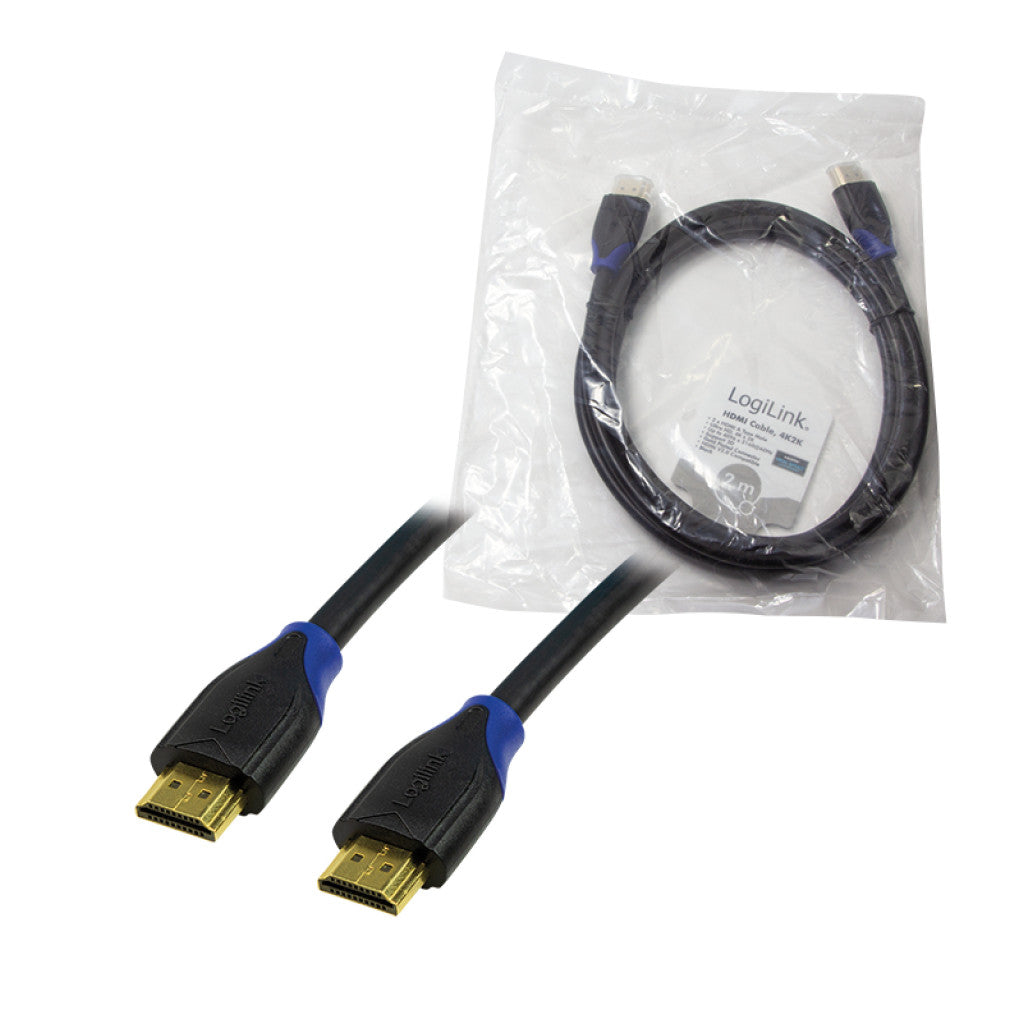 Kabel HDMI(m)=>HDMI(m) v2.0 2,00m 4K/60Hz pozlačeni kontakti ethernet črn LogiLink (CH0062)